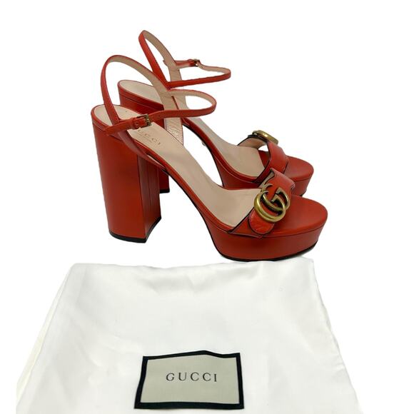 Gucci Double G Marmont Platform GG Sandals Heels Orange 39 - Picture 7 of 8